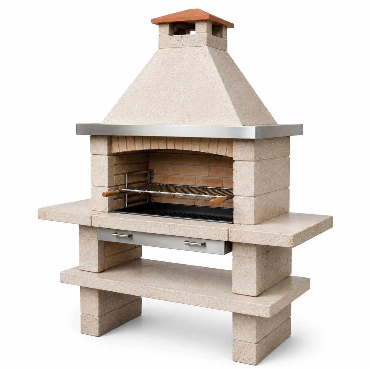 Barbecue in pietra refrattaria e acciaio inox 120x60x210 cm