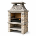 Barbecue in pietra con caminetto e ripiano, 120x80x210 cm, grigio/beige