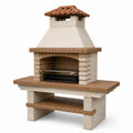 Barbecue in muratura con camino, cemento e mattoni in terracotta