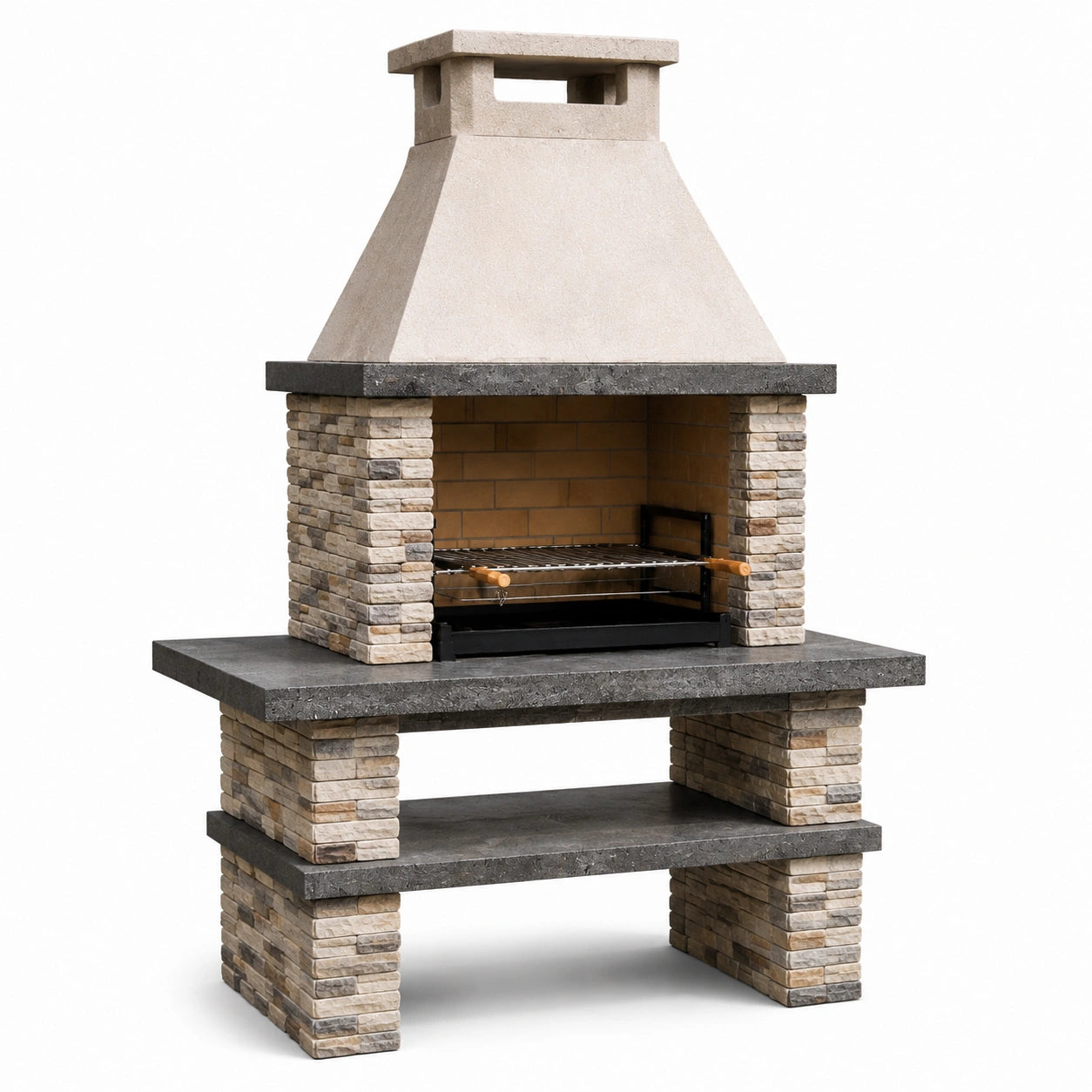 Barbecue da giardino in pietra e mattoni refrattari 165x80x236 cm