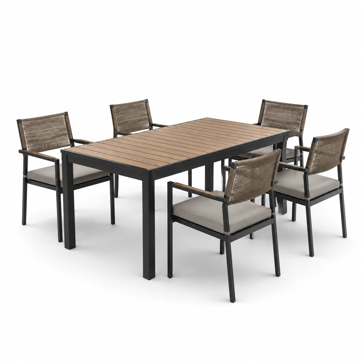Set da pranzo esterno in metallo e legno con 4 sedie