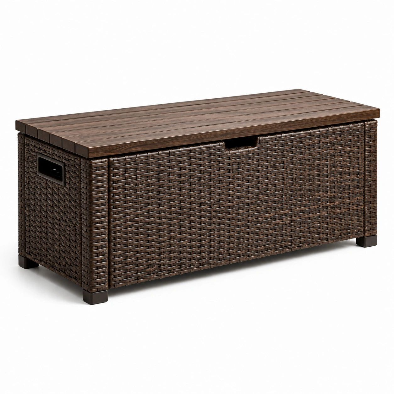 Cassapanca in rattan sintetico con piano in legno di acacia marrone