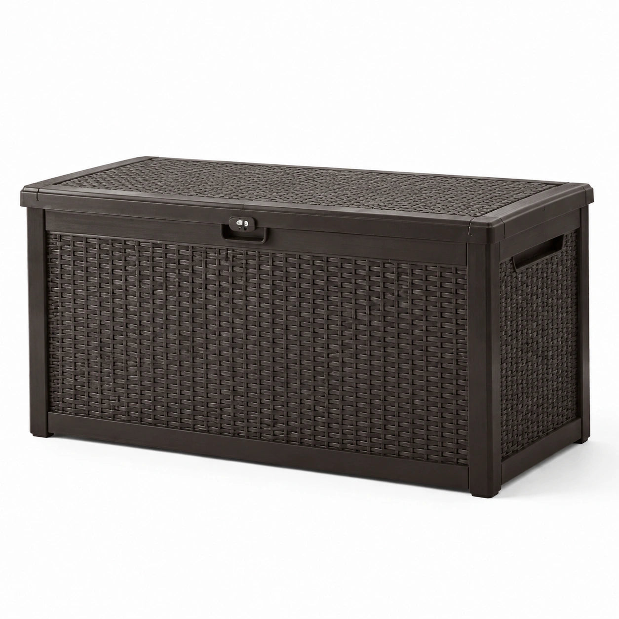 Baule da esterno in plastica effetto rattan marrone 120x60x50 cm
