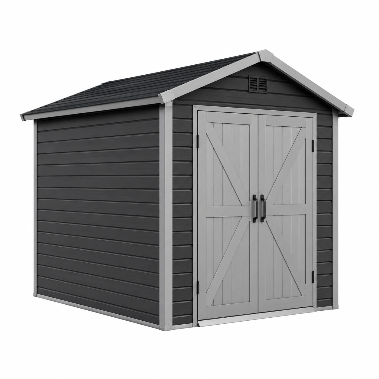 Casetta da giardino in resina 185x152x226 cm grigio e nero con doppia porta