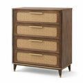 Cassettiera in Legno e Rattan 4 Cassetti Marrone