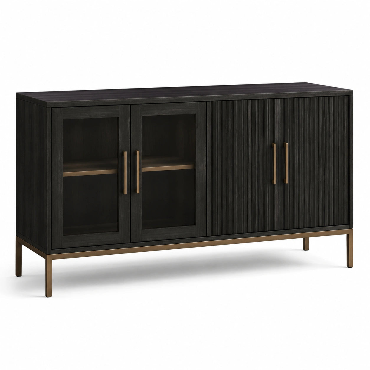 Credenza in legno e vetro temperato con ante nere
