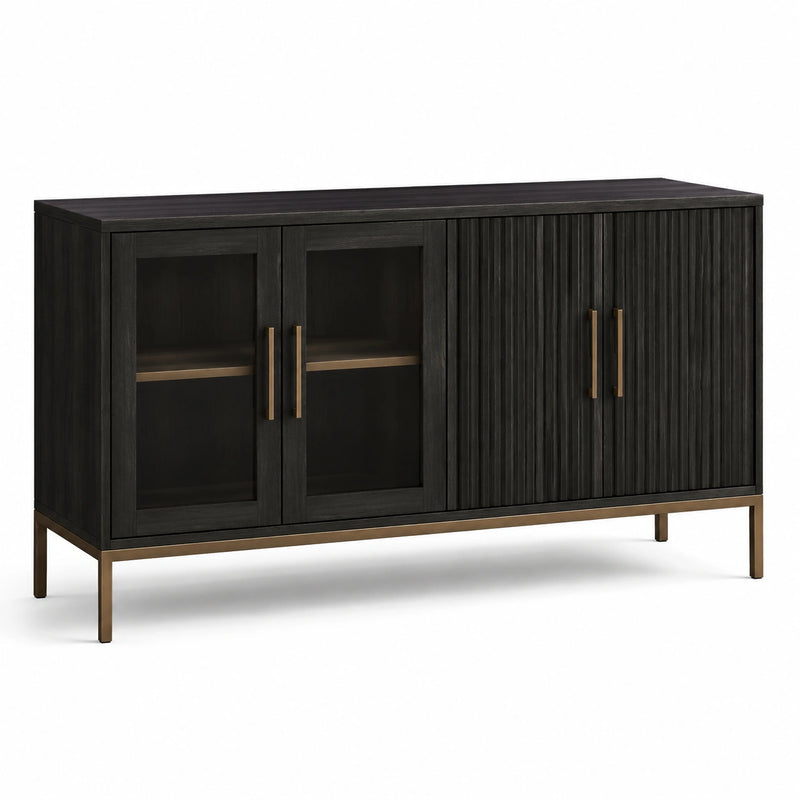 Credenza in legno e vetro temperato con ante nere