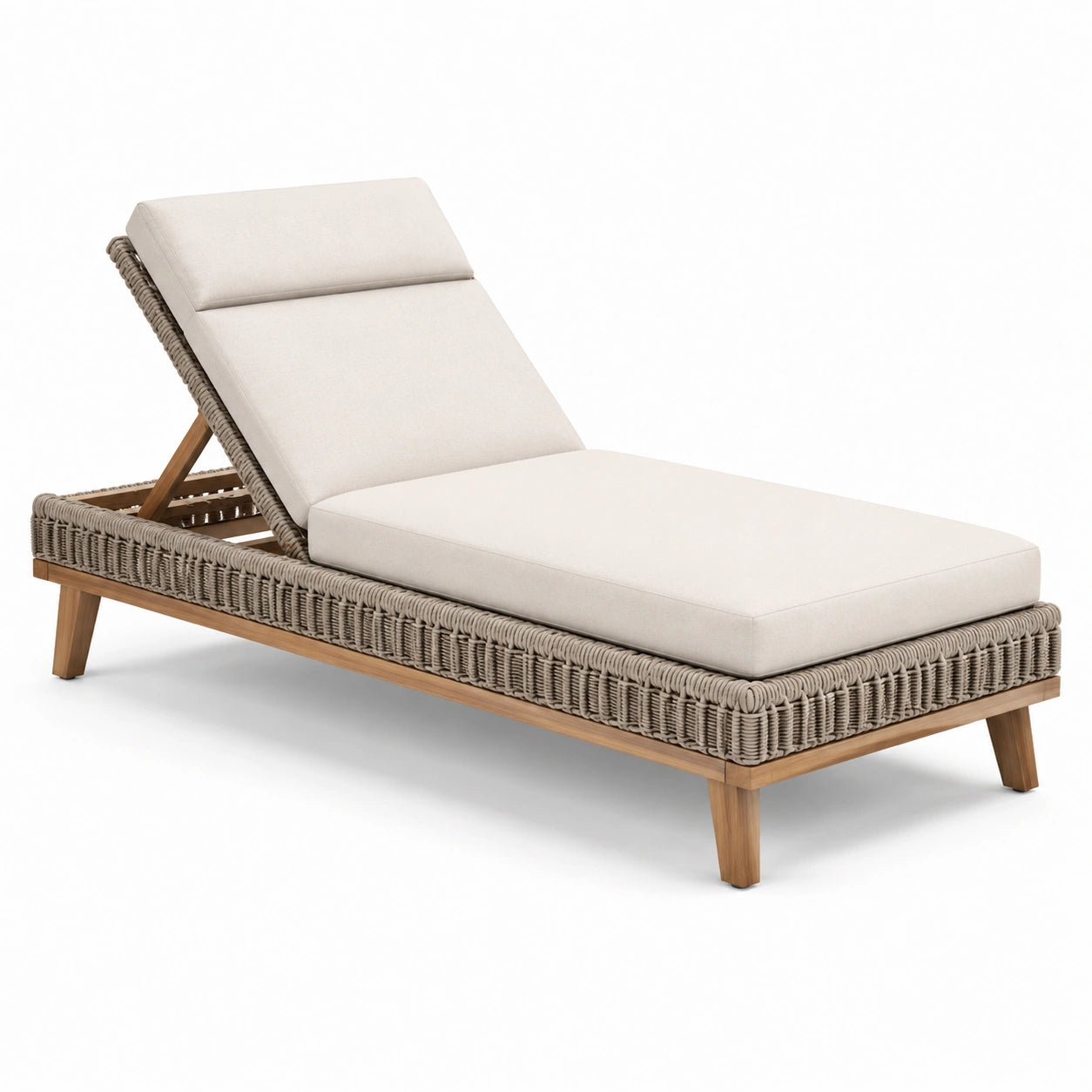Lettino prendisole regolabile teak e rattan sintetico beige