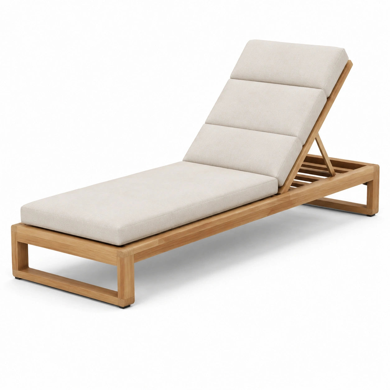 Lettino prendisole in legno teak con cuscino in poliestere beige