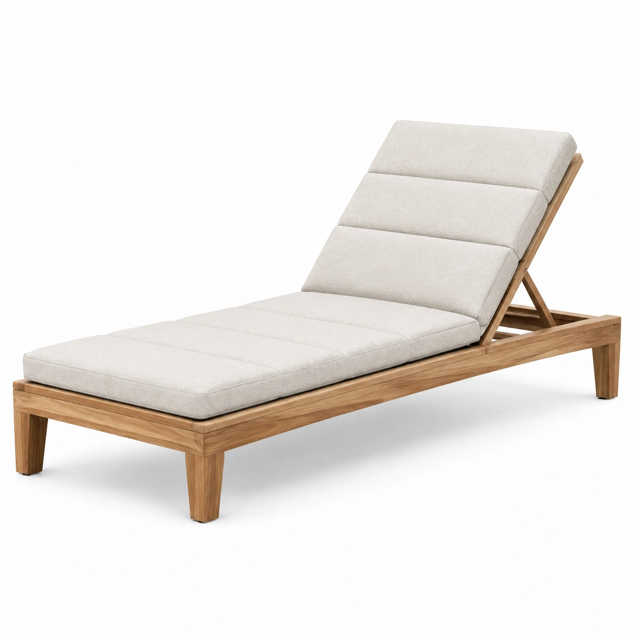 Lettino in legno teak con cuscino beige regolabile