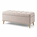 Panca contenitore in velluto con piedi metallici beige
