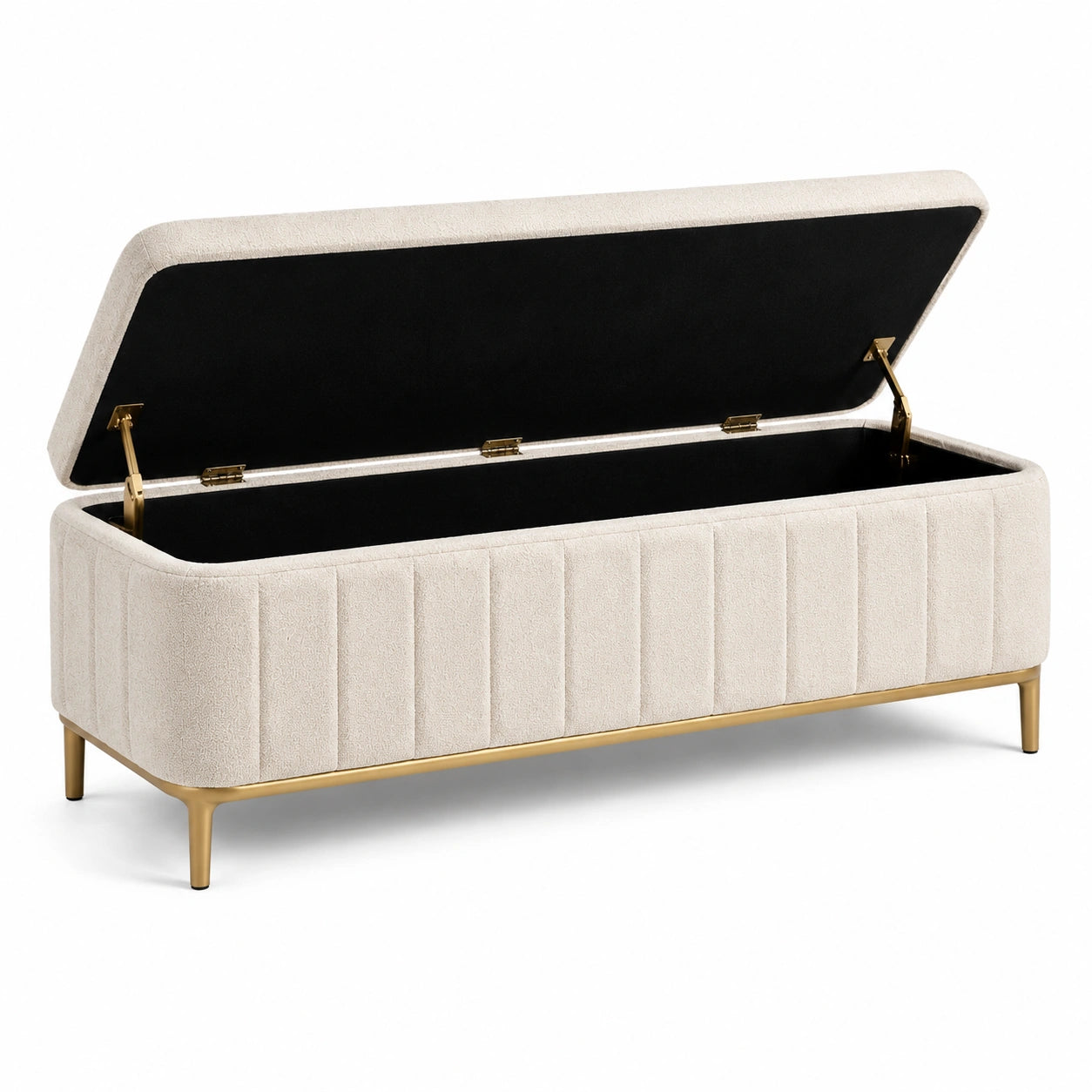 Cassapanca in tessuto con gambe in metallo beige
