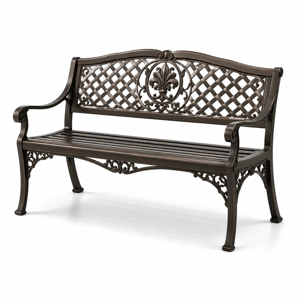 Panchina da giardino alluminio bronzo con decorazioni