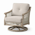 Poltrona girevole in legno e tessuto beige