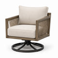 Poltrona girevole in legno e metallo con cuscini beige